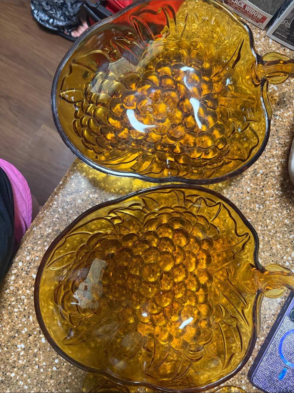 Vintage Indiana Glass Amber Grape Cluster Bowls Set of 2